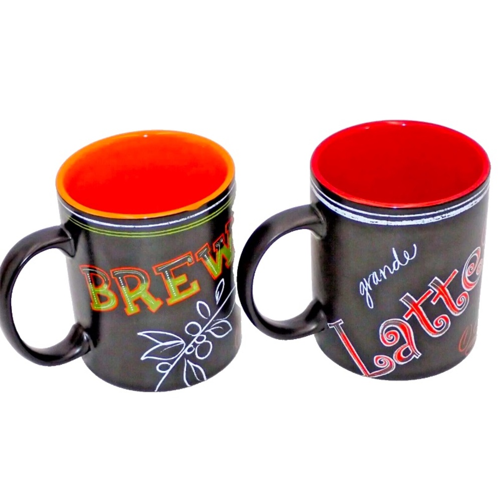 Starbucks Coffee Chalkboard 2 Mugs Brew Cafe Mocha Grande Latte Drip 12oz